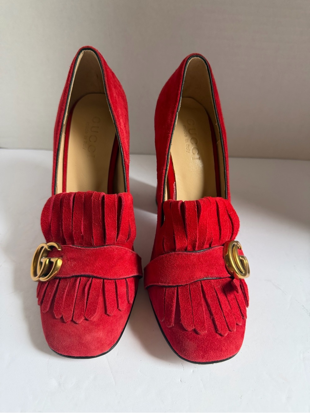 Gucci Red Suede Fringe heels